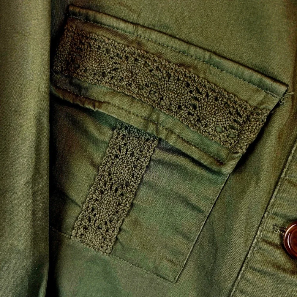 Kate‎ & Sam Olive Green Embroidered Peplum Utility Jacket Women Boho Lace Medium